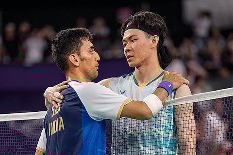 Lakshya Sen and Lee Zii Jia greet each other after their bronze medal match